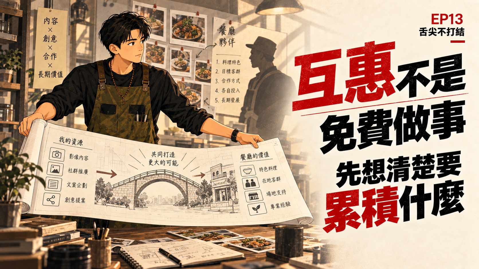 舌尖不打結 EP13 插畫封面:互惠不是免費做事,而是先想清楚要累積什麼