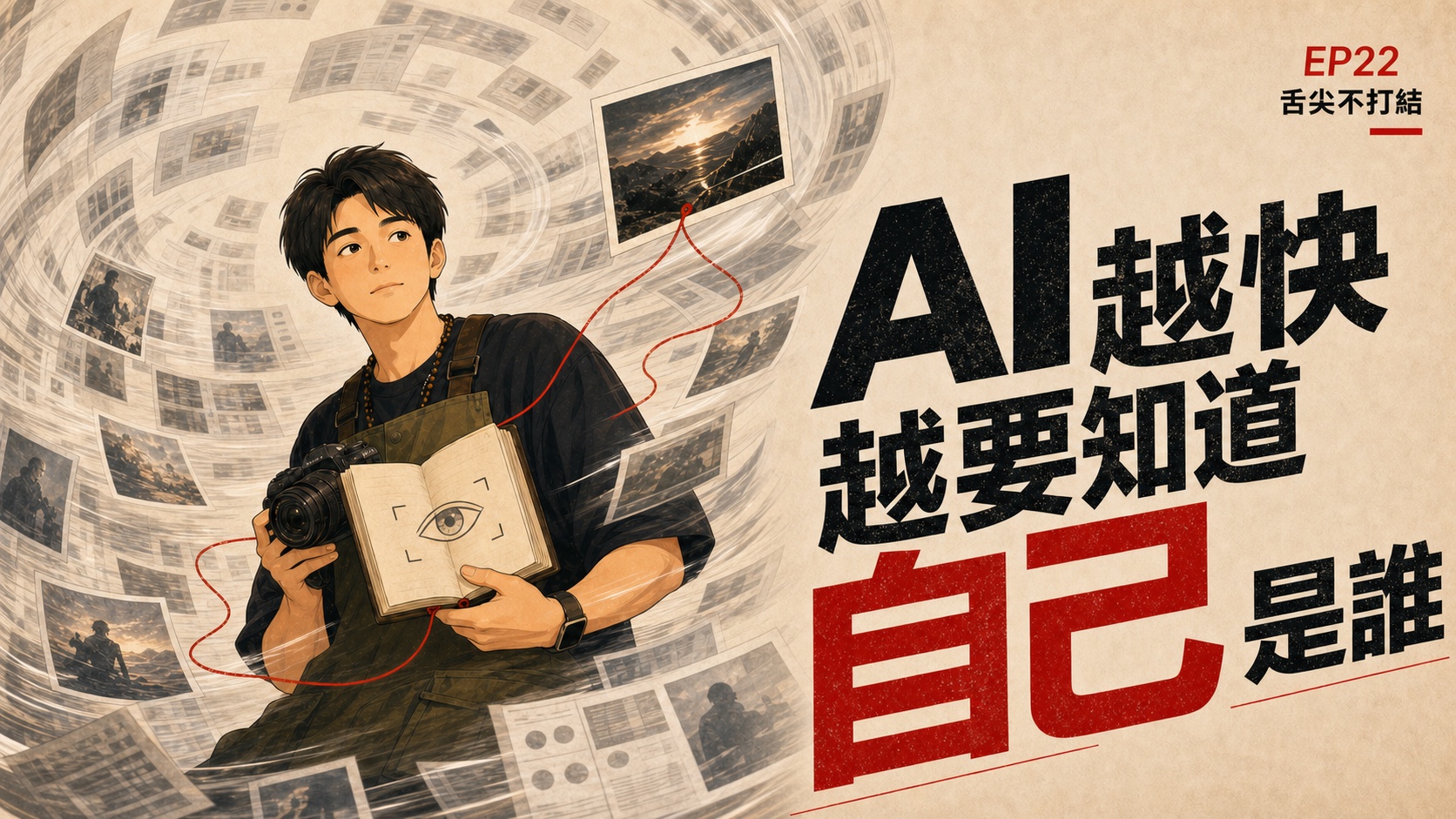 舌尖不打結 EP22 原節目插畫封面:AI 越快,越要知道自己是誰